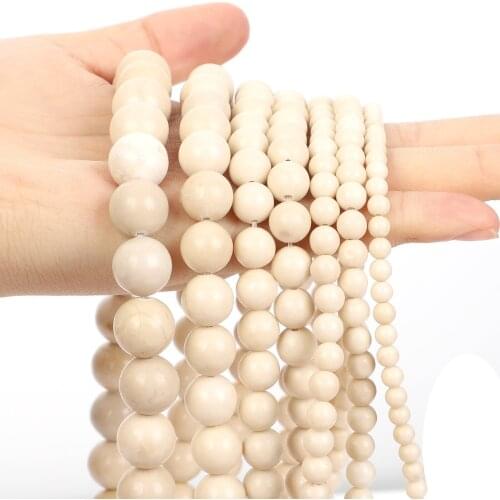 Matte Frosted Ancient Fossils Natural Stone Beads White Round Loose Spacer Bead For Jewelry Making Bracelets DIY 4/6/8/10/12MM