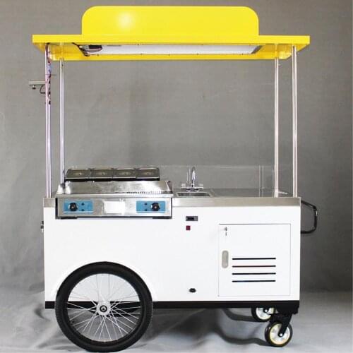 Mobile street hot dog food vending cart bike bicycle with freezer sink solar panel grill light