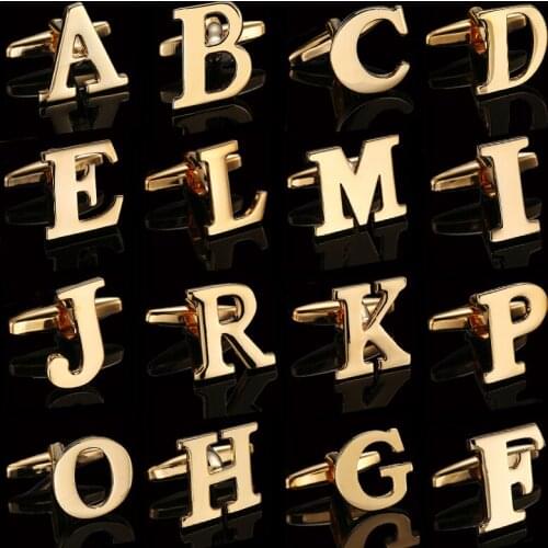 Fashion French shirt Cufflinks gold metal a-z26 letter buttons Smooth cuff-links High quality business jewelry gifts for men