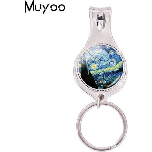 2018 Fashion Van Gogh Starry Night Multifunctional Keychain Almond Branches In Bloom Art Nail Clipper Keyring Color Jewelry