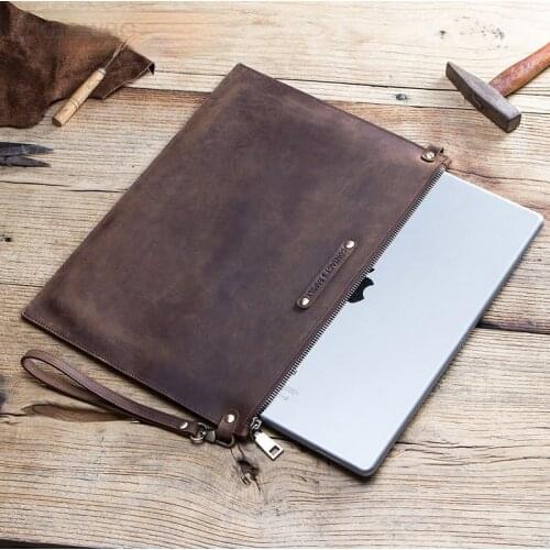 IPad Pro 12 9 Men HandBag Pouch Case for Apple iPad Pro 12.9'' A2229 Genuine Leather Metal Zipper Tablet Sleeve Portable Pack