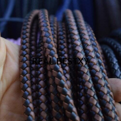 REAL BESTXY 5m/lot 6mm black+brown Round Braided genuine Leather Cord Rope String Jewelry Findings DIY Fashion Craft real cords