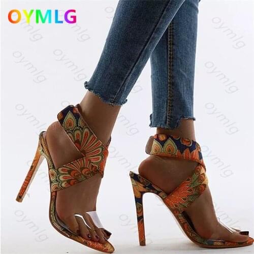2021 new womens shoes transparent sandals stiletto high-heeled cross fish mouth sandals plus size shoes high heels