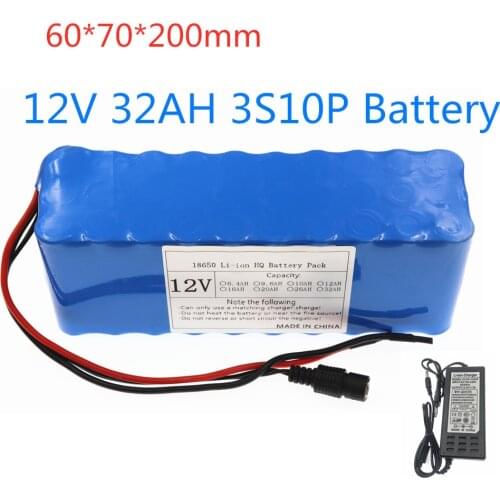 NEW High Quality 18650 3S10P 32AH Rechargeable Portable Lithium-ion Battery DC 12V 32000mAh With BMS battery pack+3A charger