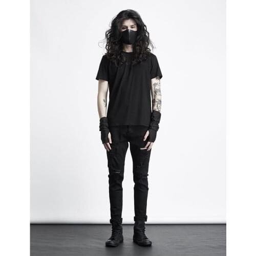 Original design back hollow punk T-shirt dark gothic personality skull short sleeve black