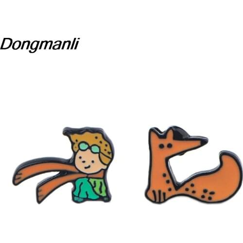 P4043 Dongmanli Prince And Fox Studs Earrings For Womens Enamel Stainless Steel Pierce Korea Earrings Jewelry Girls