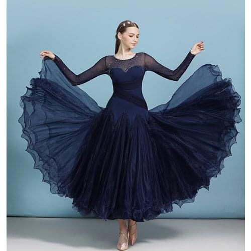 Women modern dance dress high-grade ballroom dance performance costumes girl fairy waltz tango diamonds full-skirted dress MY820