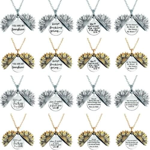 Retro Necklace Sunflower Open Double Engraving Stainless Steel Pendant Alloy Sunflower Necklace Europe and America