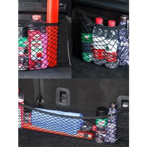 Car Back Rear Mesh Trunk Seat Elastic String Net Wall Sticker Universal Luggage Storage Bag Pocket Cage Auto Organizer Seat Back