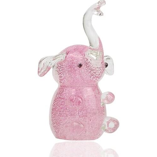 Pink Art Glass Blown Elephant Animal Figurine Handmade Statue Collectible Home Ornament Mother`s Day Gift