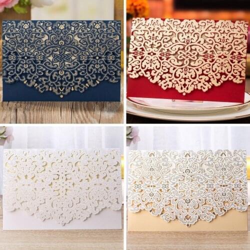 50Pcs Floral Laser Cut Wedding Invitations with Envelope for Bridal Shower Baby Shower Birthday Graduation Wedding Supplies