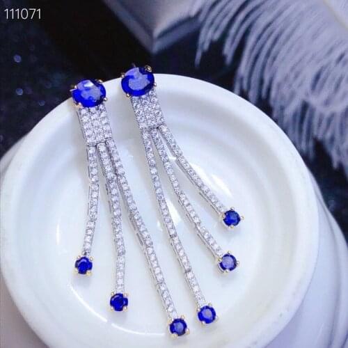 The Best Party Gift Natural and Real Sapphire Earring 925 Sterling Silver Fine Jewelry For Men Women