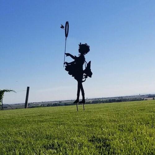 Butterfly Girl Vintage Metal Silhouette Sculpture for the Garden or Yard Decor Art or Memorial Sculpture