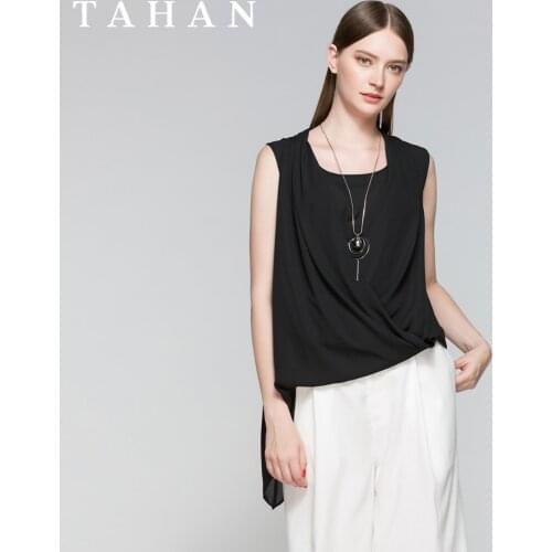 TAHAN/Taihe Sleeveless Lotus Leaf Summer Elegant Short Front and Back Elder Female Asymmetrical Fashion Show Shoulder Top