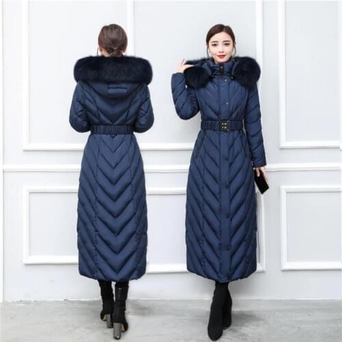 S- 4XL Plus Size Winter Over The Knee X-Long 90% Duck Down Coats Female Thicker Warm Fur Coats Real Fox Fur Hooded Parkas F419