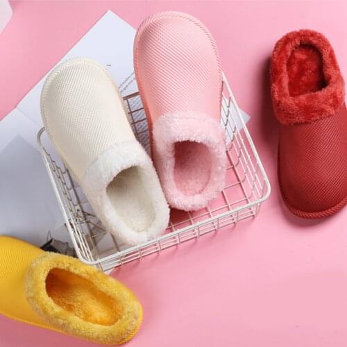 Loverss Winter Plush Waterproof Home Slippers Womens Household Casual Slides Mens Fashion Warm Suede Soft EVA Slippers 2021