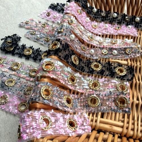 1meter/lot 3cm wide high grade beads lace ribbon waist hole belt clothing ribbon accessories X377