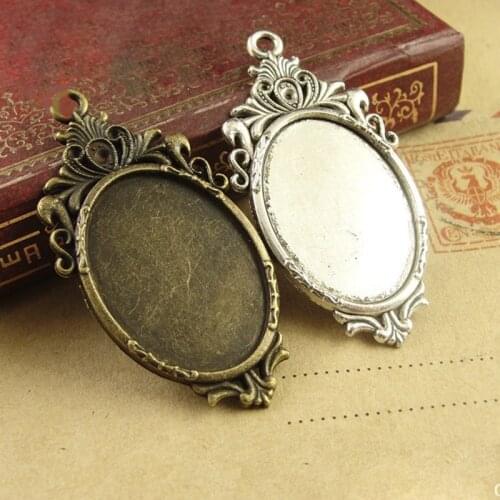 10pcs Filigree Cameo Cabochon 18x25mm Base Pendant Tray Glass Cabochon Base Setting Camafeo DIY For Jewelry Making Components