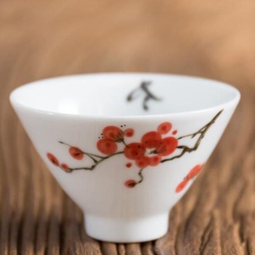 4/Pcs hand-painted Kung Fu teacup ceramic small tea bowl white porcelain tea set master cup household daily teaware 50ml
