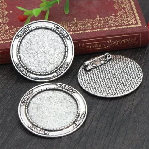 5pcs 30mm Inner Size Antique Silver Plated Brooch Pin Cabochon Base Setting (B6-14)