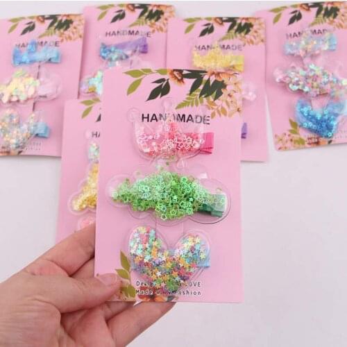 3Pcs/Lot Jelly Bows for Girls Sequins Transparent Hair Bows Crown Beads Hairgrips Summer Vacation NEW Fashion Hair Accessories