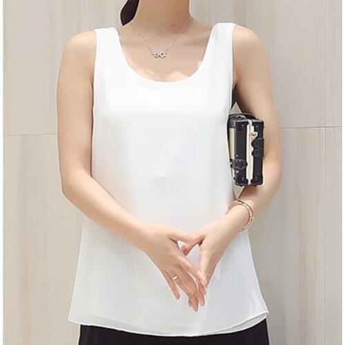 2021 Korean Fashion Blouses Women White O-Neck Sleeveless Chiffon Vest Woman Tops Female Shirts 3XL Basic Solid Women Clothing