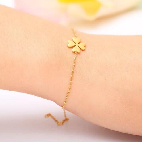 Free Shipping Stainless Steel Chain Women Bracelet Gold Silver Charm Jewelry Four Clover Leaf Bracelets femme Gift
