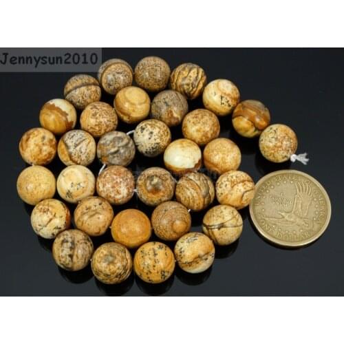 Natural Picture Gems Stones 12mm Round Spacer Loose Beads 15'' Strand for Jewelry Making Crafts 5 Strands/Pack