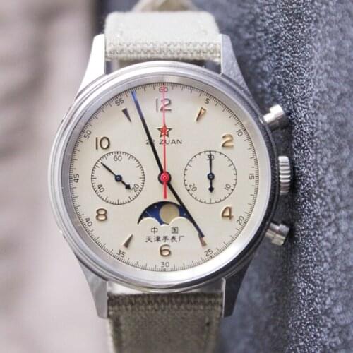 1963 Watch Pilot 40mm Dial Sapphire Mirror Moon Phase Display Military Air Force Chronograph ST1901 Seagull Movement Retro Clock