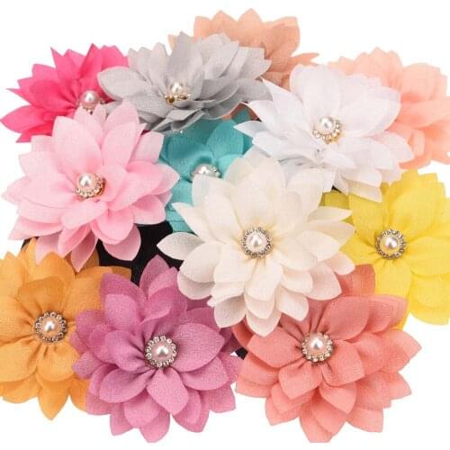 15PCS 2.2inch Hair Flower Pearl Center Sharp Flowers Hair Accessories for Girl Fashion Accessory No Hairclip for Headband