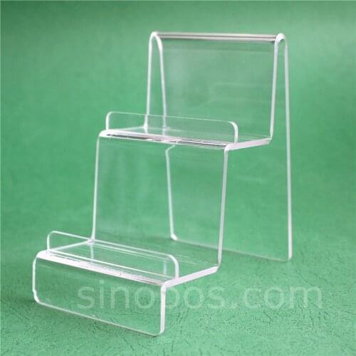 2-Tier Acrylic Wallet Display Stand, clear steps riser handbag holder bracket clutch bag purse sunglasses rack cosmetics shelf