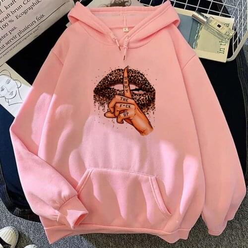Harajuku Fashion Streetwear Women 2020 Hood Full Sleeves Hoodie Oversize Shut up Sexy lips Printed Casual Hoodies Sweatshirts