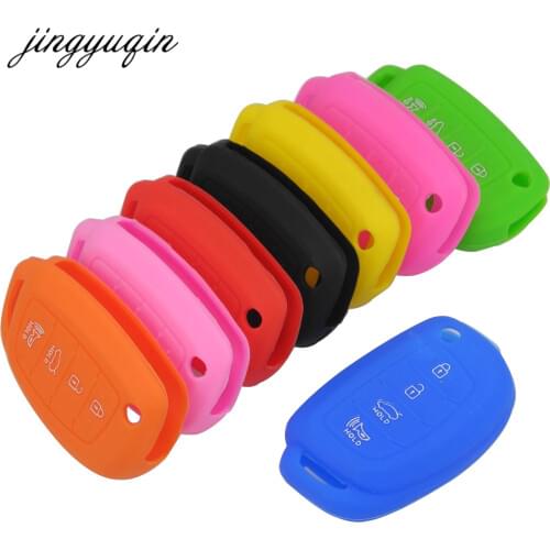 Jingyuqin Silicone Flip Car Key Fob Case for Hyundai ix45 Santa Fe i30 i35 i40 Genesis Folding 4 Button Remote Protect Cover