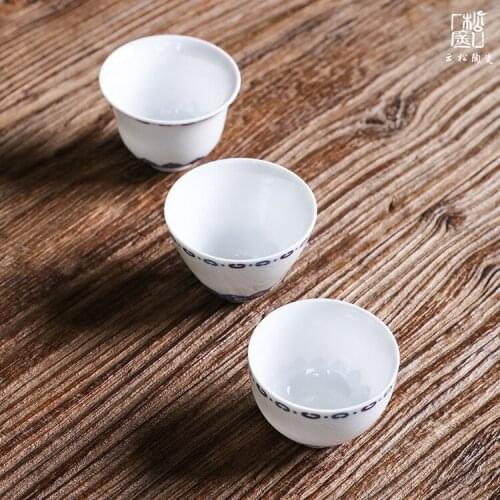 Ceramic Tea Utensil High Grade and White Porcelain Teacup Single Cup Hand-Painted Cup Master Cup Kung Fu Tea Set Teacups