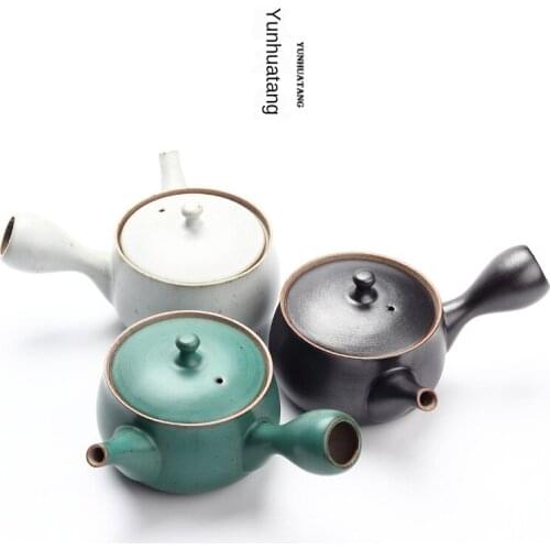 Handmade Stoneware Teapot Kiln Baked Retro Side Handle Pot Ceramic Kung Fu Tea Set Tea Making Device Single Teapot CeramicTeaPot