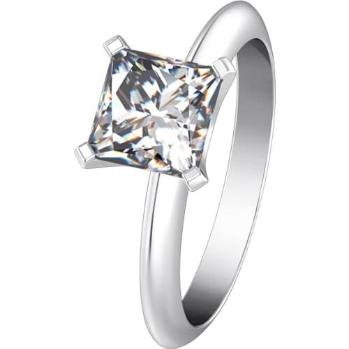 Wholesale Ring 1Ct Diamond Princess Ring Solitaire Women Sterling Silver Brand White Gold Plated Solitaire Engagement Jewelry