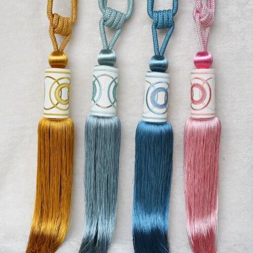 2Pcs Chinese Curtain Tassel Brush Tower Straps Tiebacks Hanging Bind Ropes Belt Ball Buckle Holder Curtain Accessory Tieback