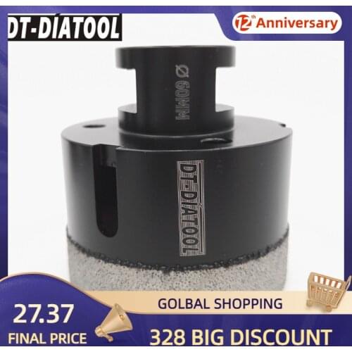 DT-DIATOOL 1pc M14 Dia 60mm Dry Vacuum Brazed Diamond Drilling Core Bit Ceramic Tile Hole Saw Granite Marble Stone Drill Bit