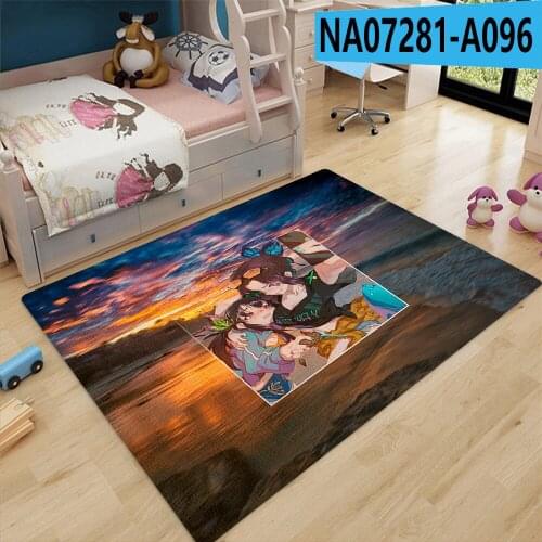 Cartoon Character Demon Slayer Floor Mat Living Room Bedroom Decorated With Crystal Velvet Water Absorption And Anti Slip Carpet
