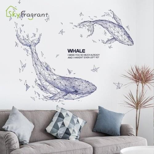 Creative geometry ins whale stickers living room background wall decor bedroom decor home decor wall sticker self-adhesive