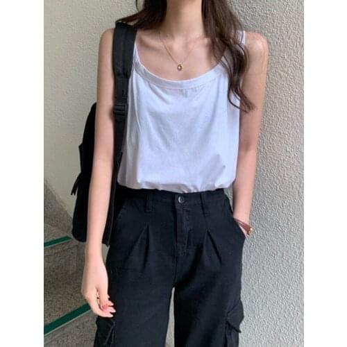 Summer thin blouse, loose and casual, inner wear bottoming shirt, outer wear sleeveless fairy vest suspenders women