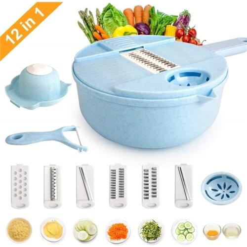 Multifuncion 12-in-1 Vegetable Mandoline Slicer Cutter Set Wheat Straw Vegetable Julienne Grater Slicer Cooking Kitchen Gadgets