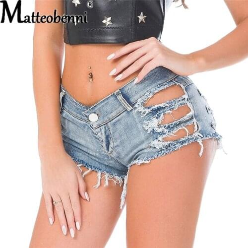 2021 Fashion Mini Sexy Low Waist Hole Hollow Denim Shorts Women Thong Short Jeans Summer Night Club Skinny Street Casual Shorts