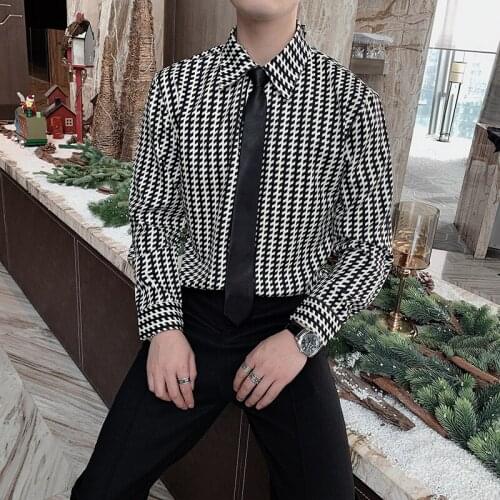 2021 Autumn Triped Plaid for Men Loose Streetwear Shirts Long Sleeve Casual Shirt Social Party Male Clothing Camisas Para Hombre