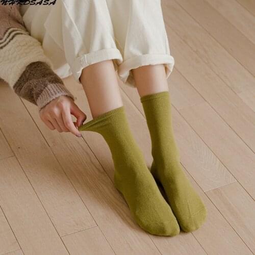 Solid Color Socks Middle Tube Knitted Japanese Korea Loose Long Socks Women Pile Ins Soft Fashion Kawaii Girls Autumn Harajuku