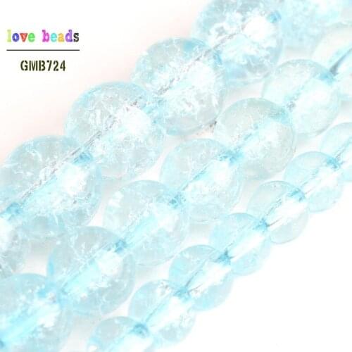 Wholesale Natural Stone Beads Blue Cracked Crystal Round Loose Beads For Jewelry Making 15" Pick Size 6/8/10mm