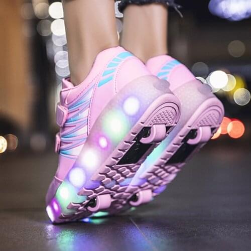 Roller Skates Tow Wheels Shoes Glowing Light LED Children Boys Girls Kids Fashion Luminous Sport Casual Wheelys Skating Sneakers