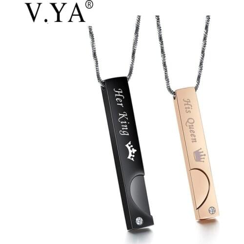 V.Ya Drop Shipping "Beauty & Beast""Queen & King""Demon & Angle"Couple Fashion Name Necklaces Crystal Stone Lovers Charms