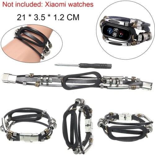 Vintage Men Beaded Watches Strap For Xiaomi Mi Band 5 / 5 NFC Wrist Band Fashion Punk Bracelet Strap Replacement Watchbands