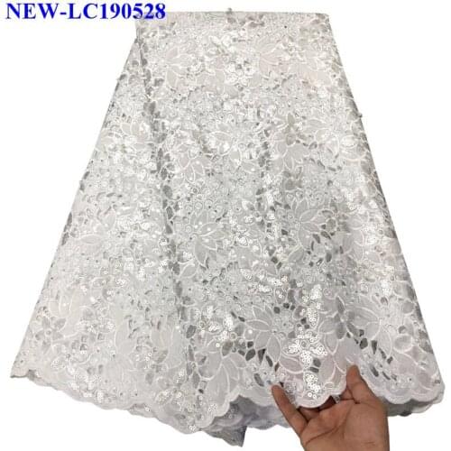 2019 Luxury Organza Lace Fabric high quality french guipure lace fabric embroidered sequins lace fabric for party dress JXEW04